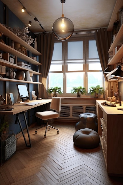 Stylish home office with a neat workspace created with generative ai