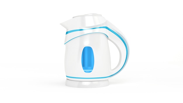 Stylish insulated plastic electric white kettle. 3d illustration, 3d rendering.