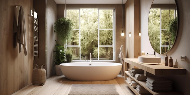 Stylish interior of bathroom in modern house in Scandi style