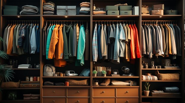 Stylish interior of wardrobe with stylish clothesgenerative ai