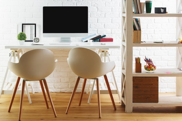 Photo stylish interior with blank computer