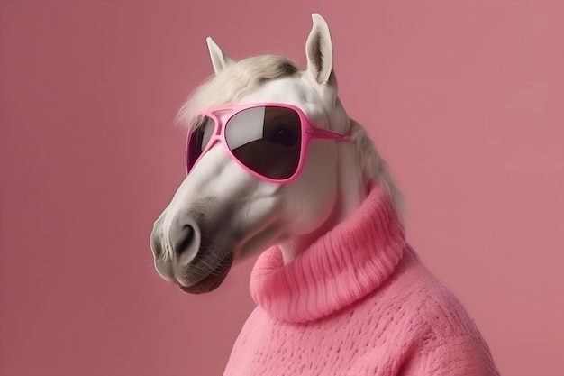 Stylish kangaroo hoodie in sunglasses on a pastel background Minimal concept of fashion and style Generative AI