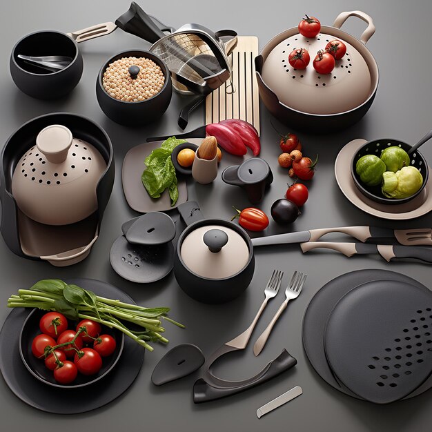 Foto strumenti da cucina eleganti impostare la convergenza perfetta di funzionalità e moda catering per il vostro