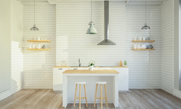 Stylish kitchen interior with cooking island