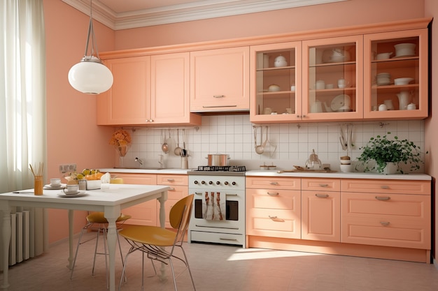 stylish kitchen in trend color peach fuzz 2024