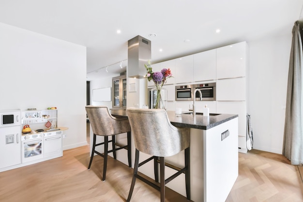 Stylish kitchen with marble countertop