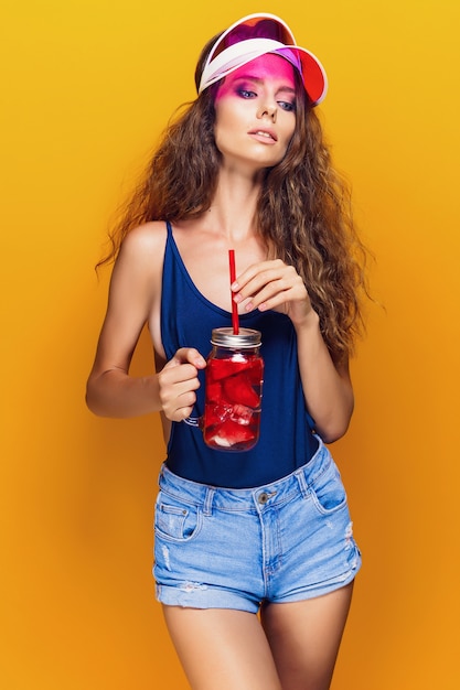 Stylish lady with drink