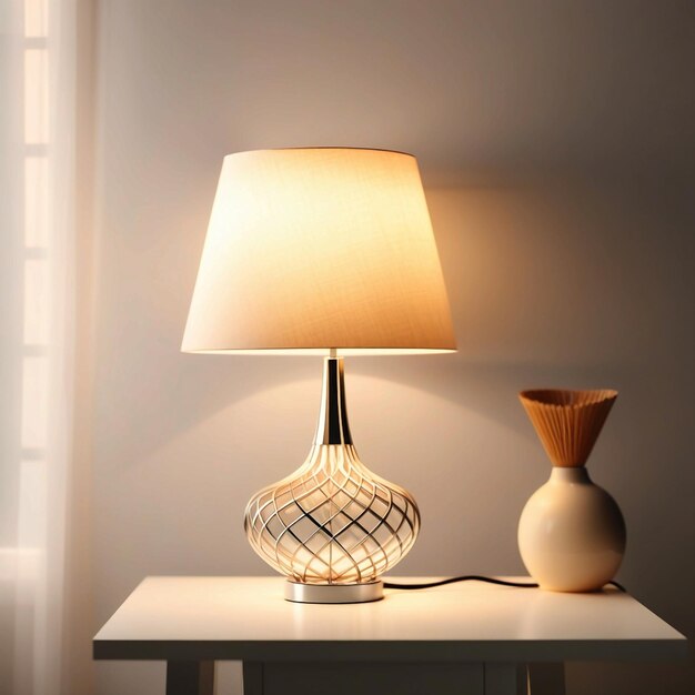 Photo stylish lamp on table against light background