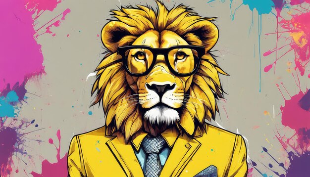 Stylish lion in yellow suit