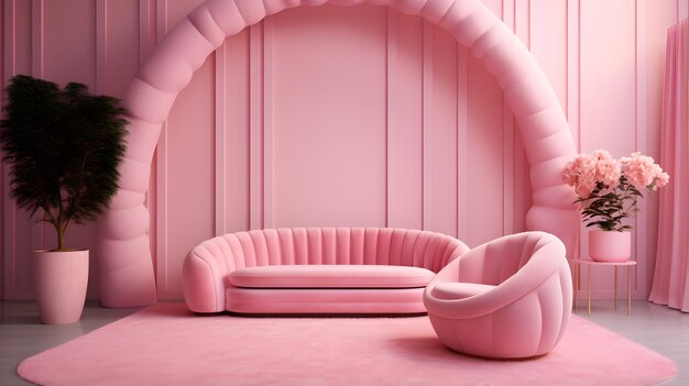 スタイリッシュなピンク色の部屋のインテリア