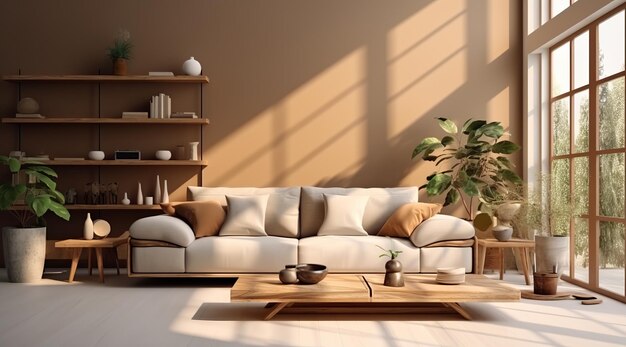 Foto elegante soggiorno ornato da un poster con cornice astratta dal design moderno