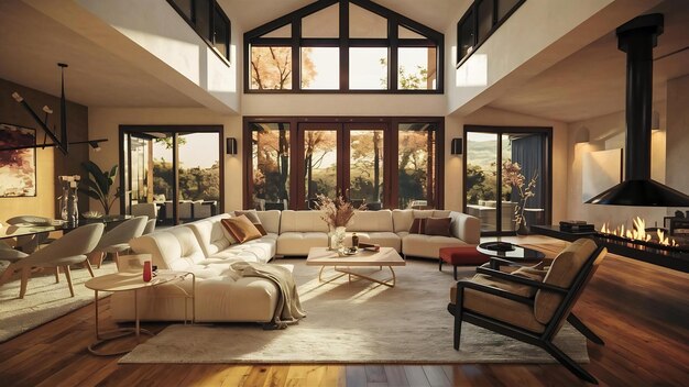 Stylish living room in daylight