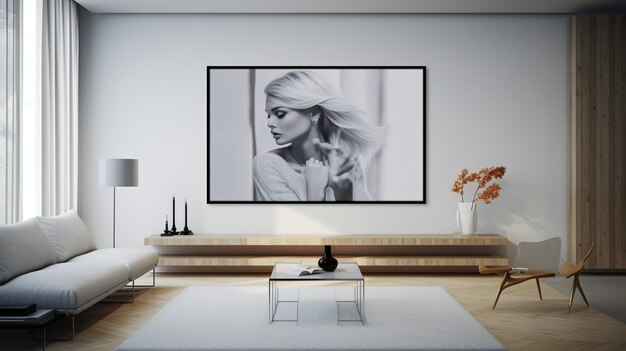 Stylish Living Room Interieur met een Frame Poster Mockup Moderne interieurontwerp 3D Rendering 3D Illustratie