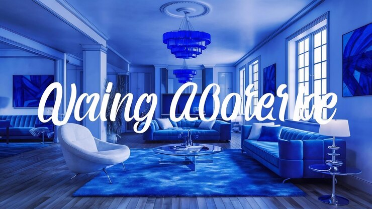 Photo stylish living room interior in trendy blue color