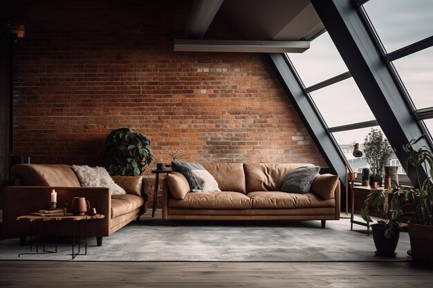 Photo stylish living room interior with beautiful house plants