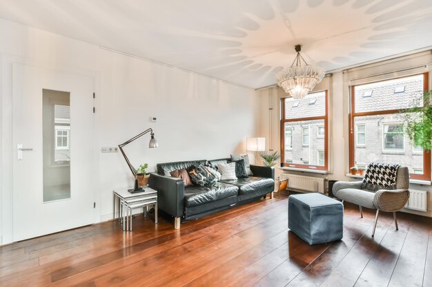 Photo stylish living room in modern flat