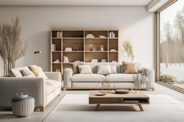 A stylish living room with builtin storage solutions functional and elegant appearance