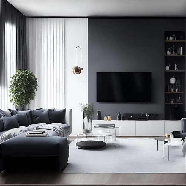 A stylish living room with a contemporary minimalist design