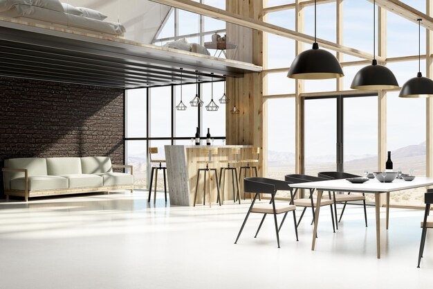 Stylish loft interior with furniture