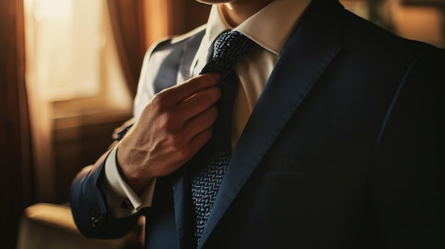 A Stylish Man Adjusting His Tie