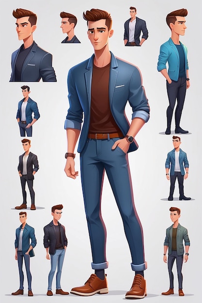 Photo stylish man cartoon male characters men in fashion clothes