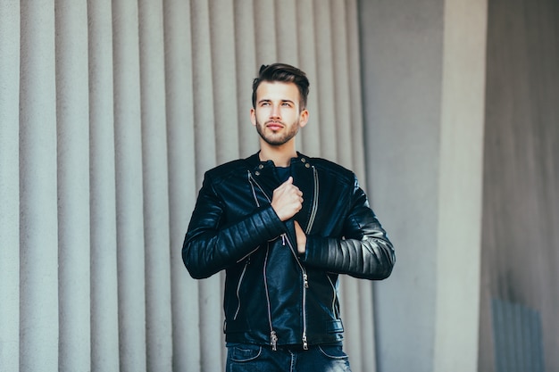 Stylish man in leather clothes