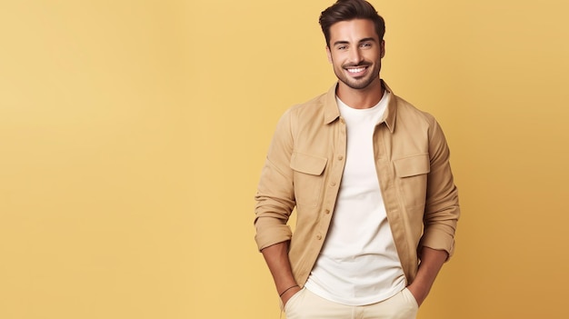 Stylish man posing on grey background