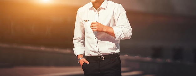 Stylish man in shirt in city