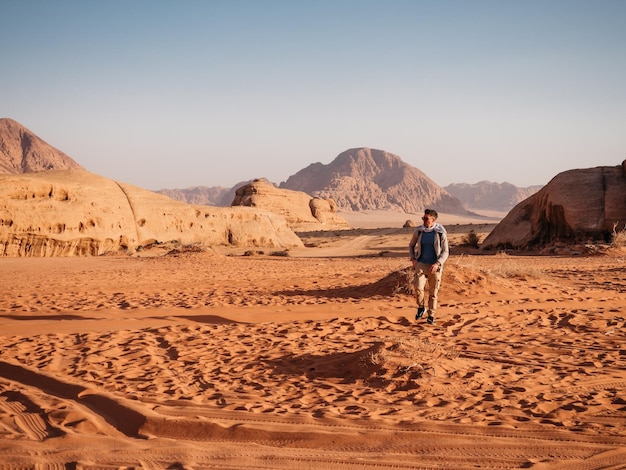 Stylish man and the sights of the Wadi Rum