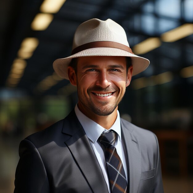 Stylish Man in Suit Tie and Hat