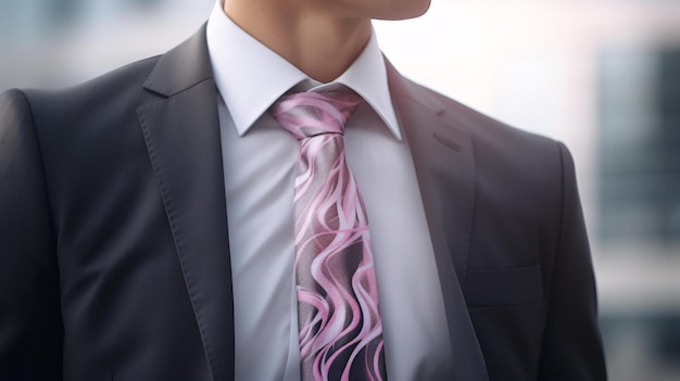 A stylish man wearing a suit with a vibrant pink tie