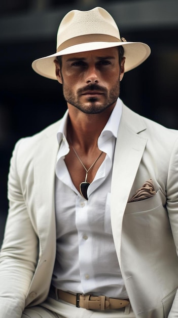 Foto uomo alla moda con il cappello bianco