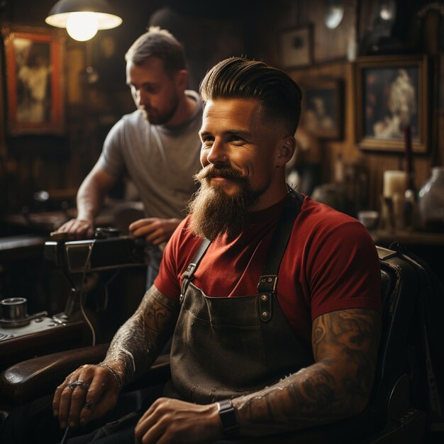 Foto uomo elegante con la barba in un barbiere