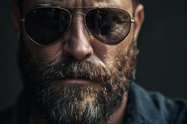 Photo stylish man with beard wearing sunglasses