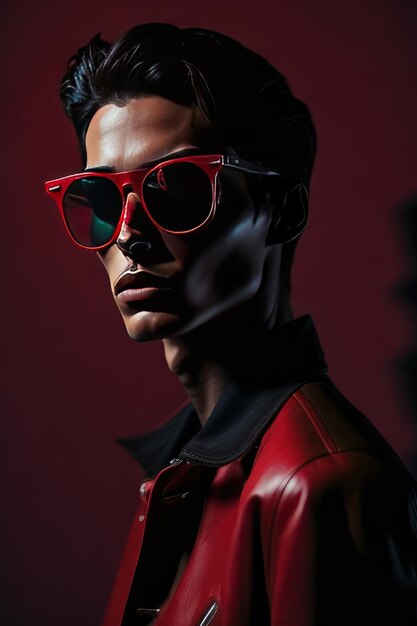 Stylish man with sunglasses and with red details clothes generative ai