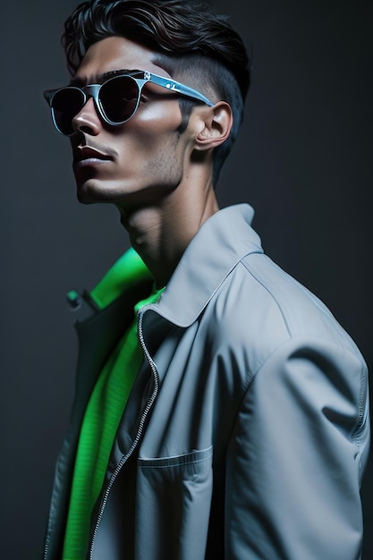 선글라스와 흰색 디테일 옷을 입은 세련된 남자 Generative AI