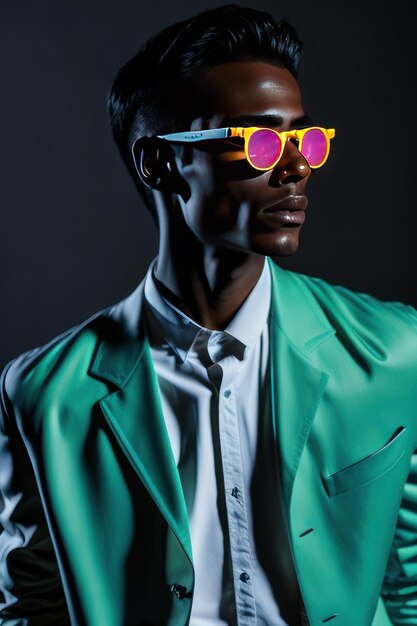 Stylish man with sunglasses and with white details clothes Generative AI