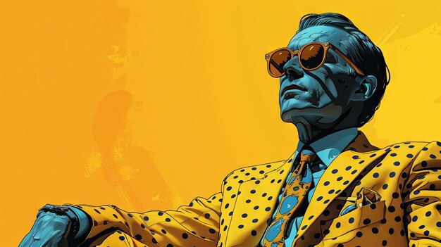 Stylish Man in Yellow Polka Dot Suit with Sunglasses