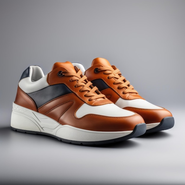 Stylish Men39s Leather Sneakers In Orange And Blue