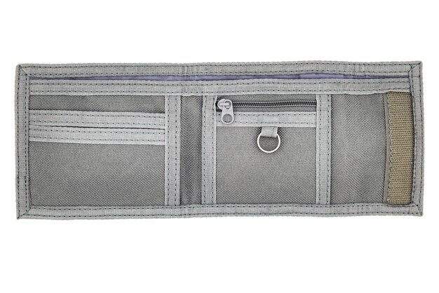 stylish mens gray denim wallet on a white background Product made from natural denim fabric