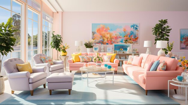 Stylish and Modern Living Room with Sunny PastelColored Furniture