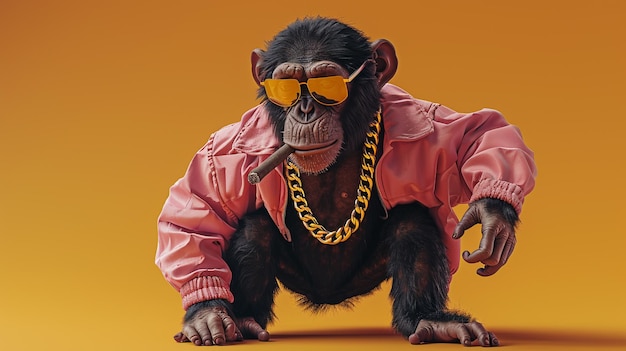 A stylish monkey rapping and dancing