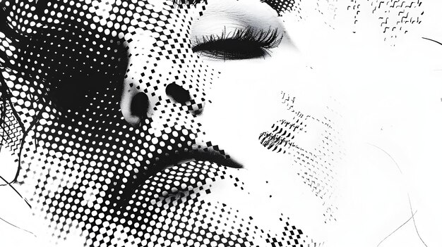 Photo stylish monochrome fashion composition with futuristic halftone patterns and contrasts