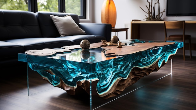 Stylish oceaninspired table crafted from epoxy