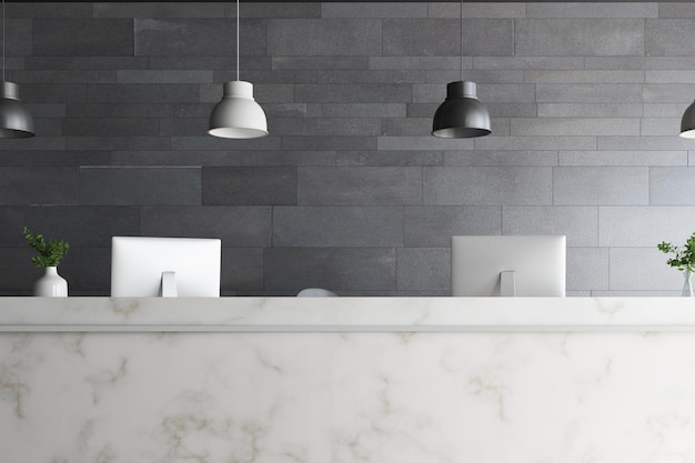 Stylish office lobby with marble reception desk