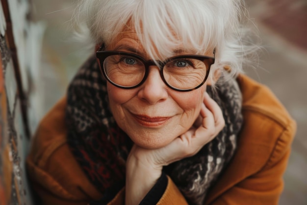 Stylish Older Woman Wearing Glasses and Scarf Generative AI