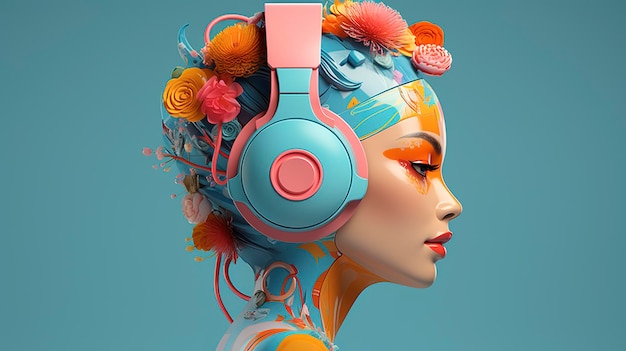 Photo stylish onear headphones and 3d characters