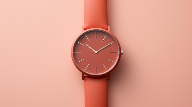 Stylish Orange Analog Watch On Peach Background Photorealistic Rendering