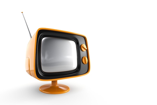 Photo stylish orange colored retro tv with antenna