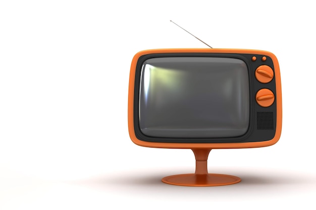 Foto elegante tv retrò di colore arancione con antenna